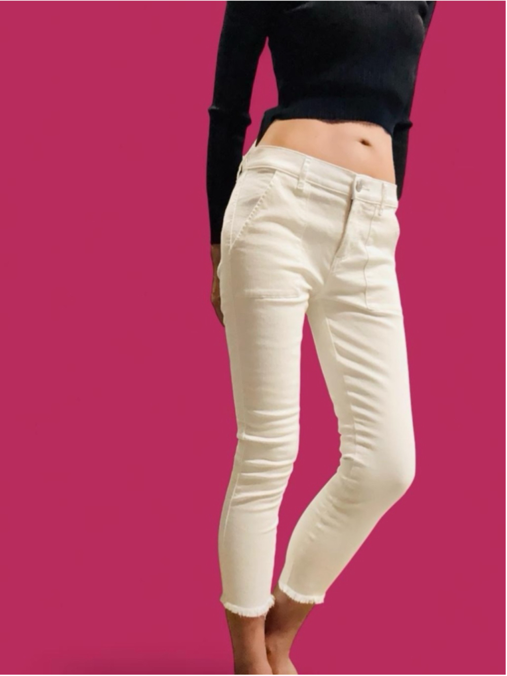 LOFT Skinny Crop Jeans Women 0 25 White Utility Pocket Raw Hem Stretch Pants